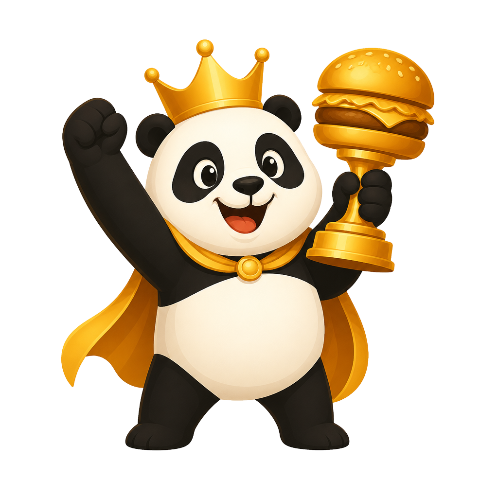 Food Terrace panda mascot — champ
